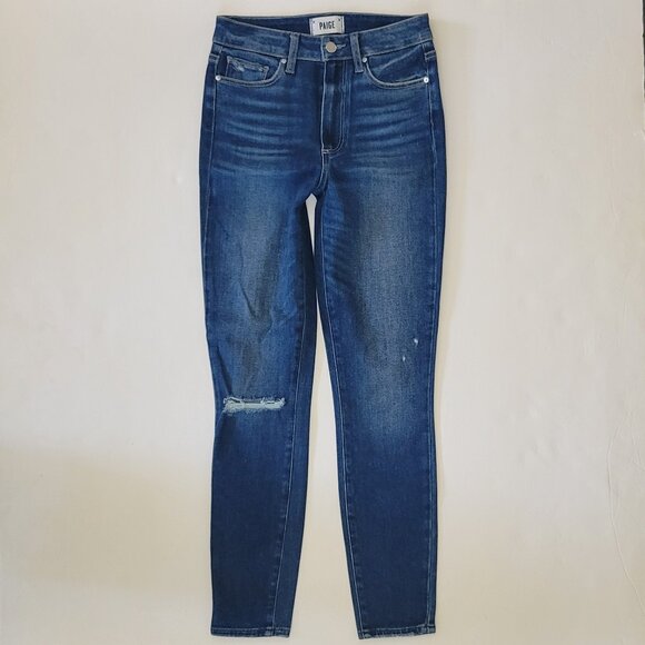 PAIGE  Margot High Rise Skinny Ankle Distressed Jean, Lookout Destructed - Picture 1 of 13